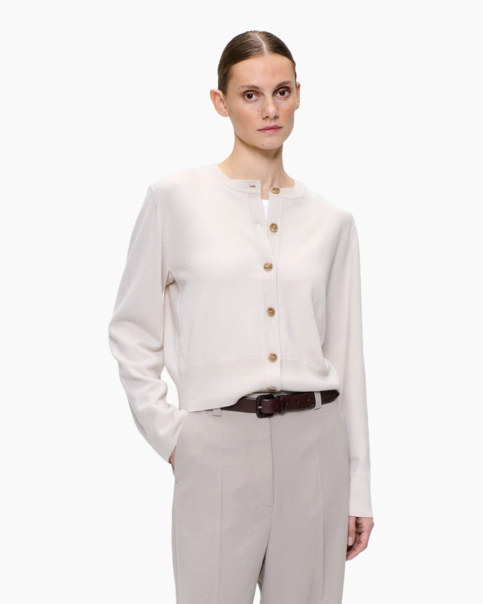 veston, knopsluiting, langemouw, beige, breipatroon