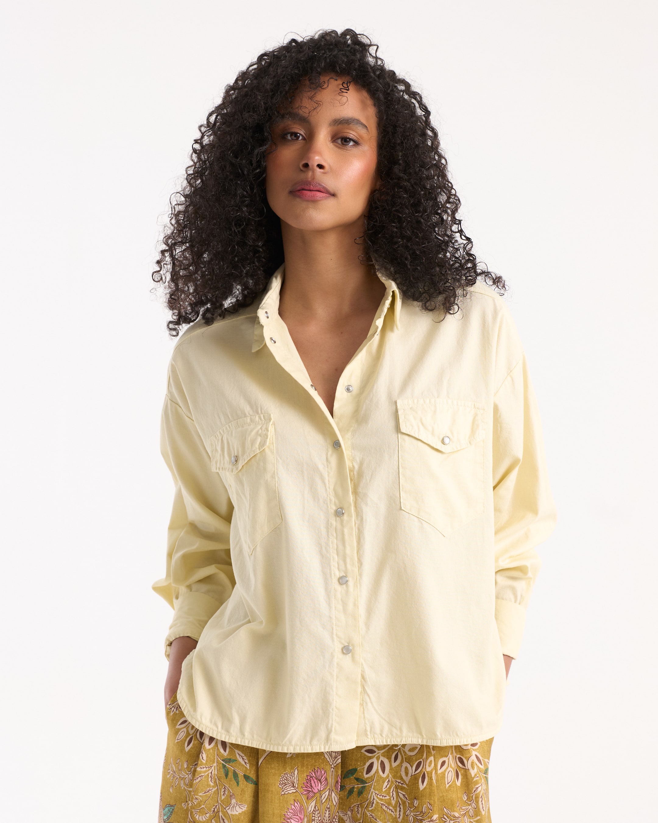 hemd, knopen-down, lange mouw, zakken, crème