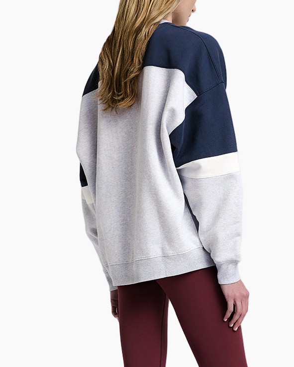 sweater, lange mouwen, colorblock, marineblauw, lichtgrijs