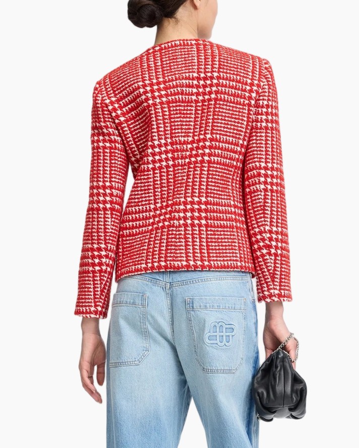 rood jasje, tweed, ruitpatroon, lange mouwen, knoopsluiting