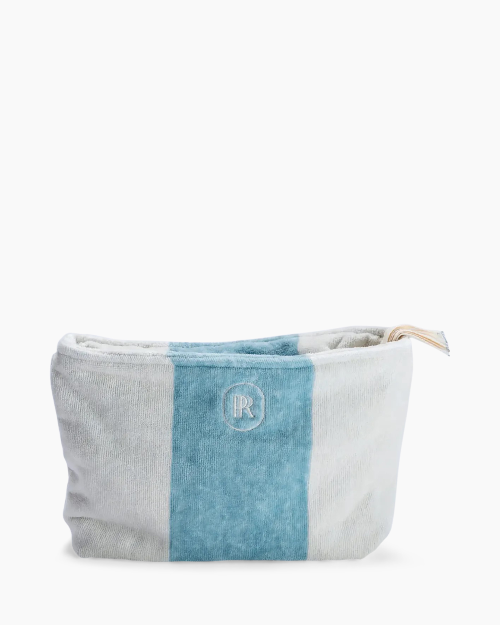 makeup bag, pouch, striped, blue, zip closure