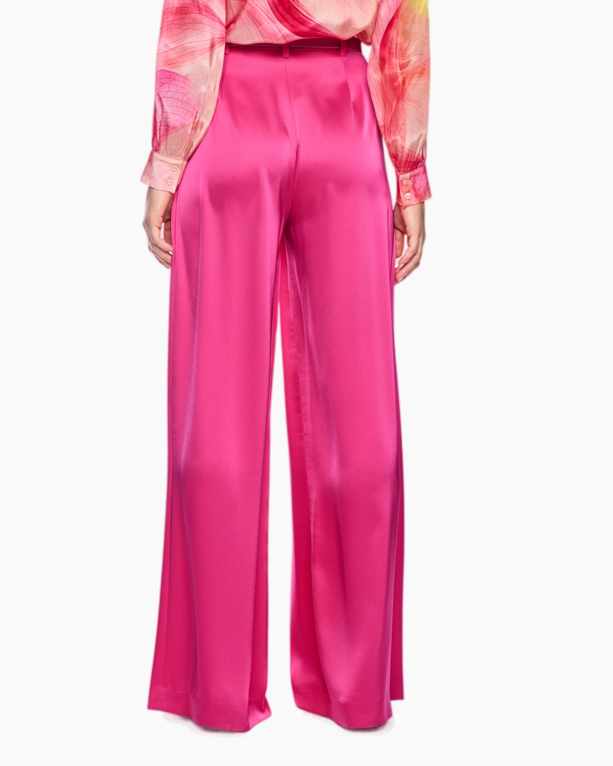 roze, wijdemet-pantalon, broek, zijden, riem