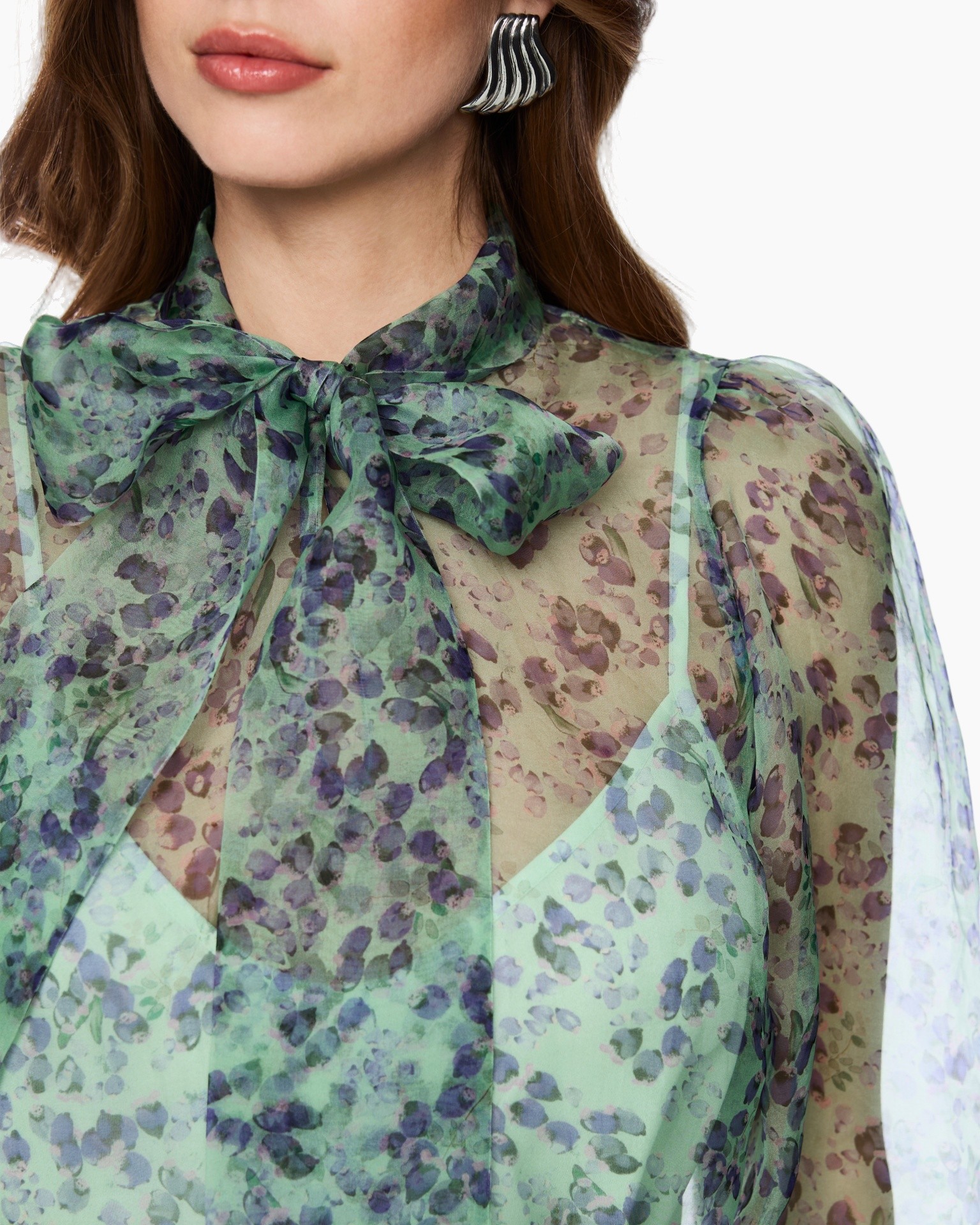 blouse, doorslag?, transparant, groen, strik?