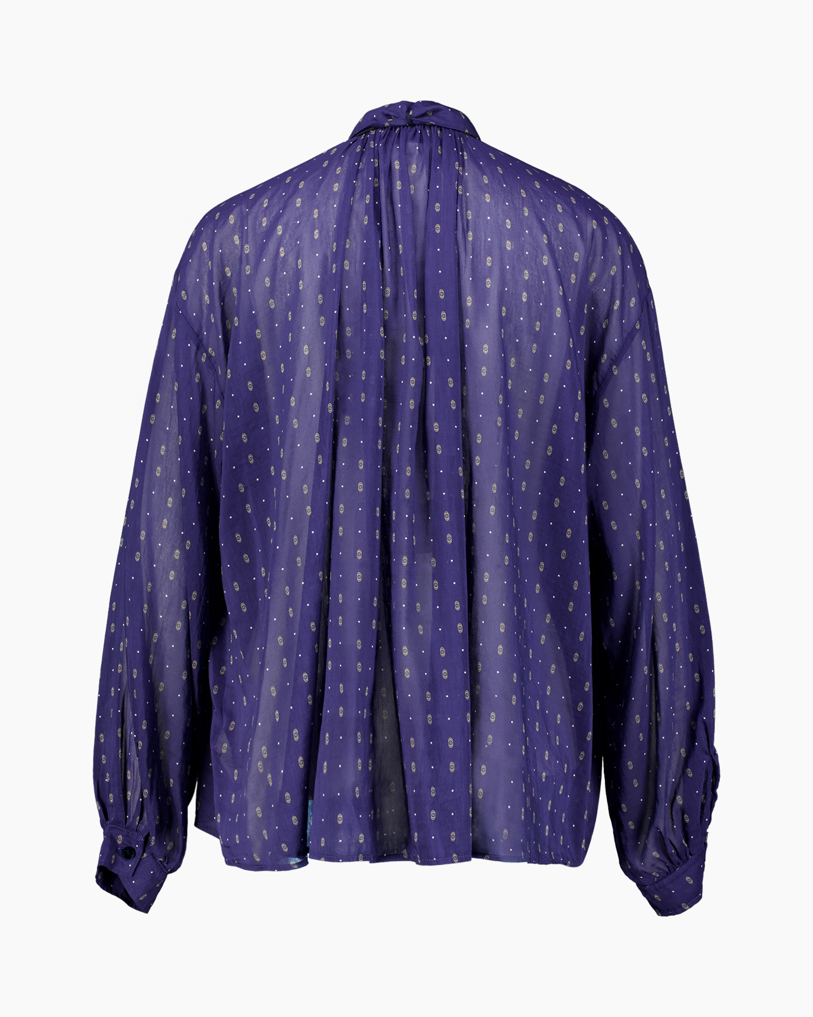 blouse, paars, polkadot, lange mouwen, kraag strik