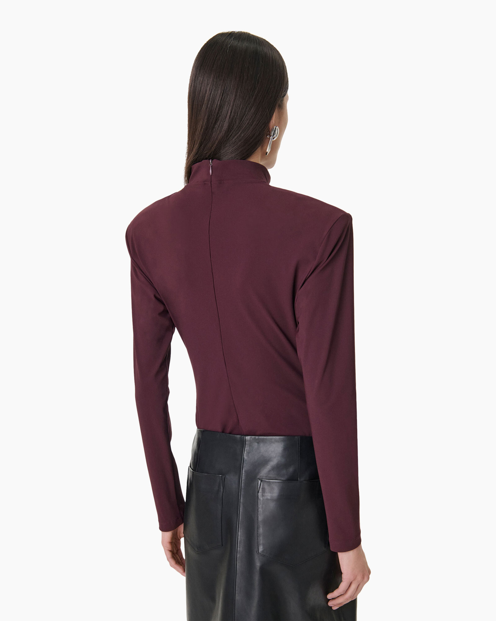 rolkraagtrui, lange mouw, maroon, spinte top, top