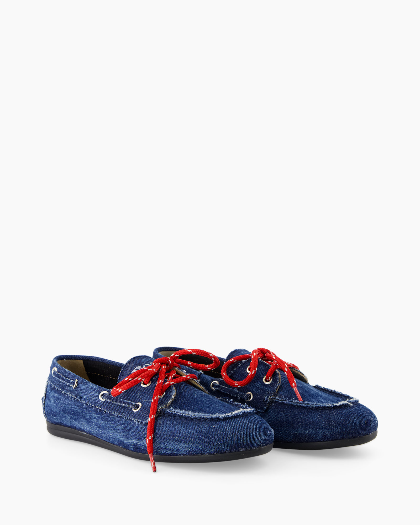 schoen, denim, blauw, stof, rood-veters