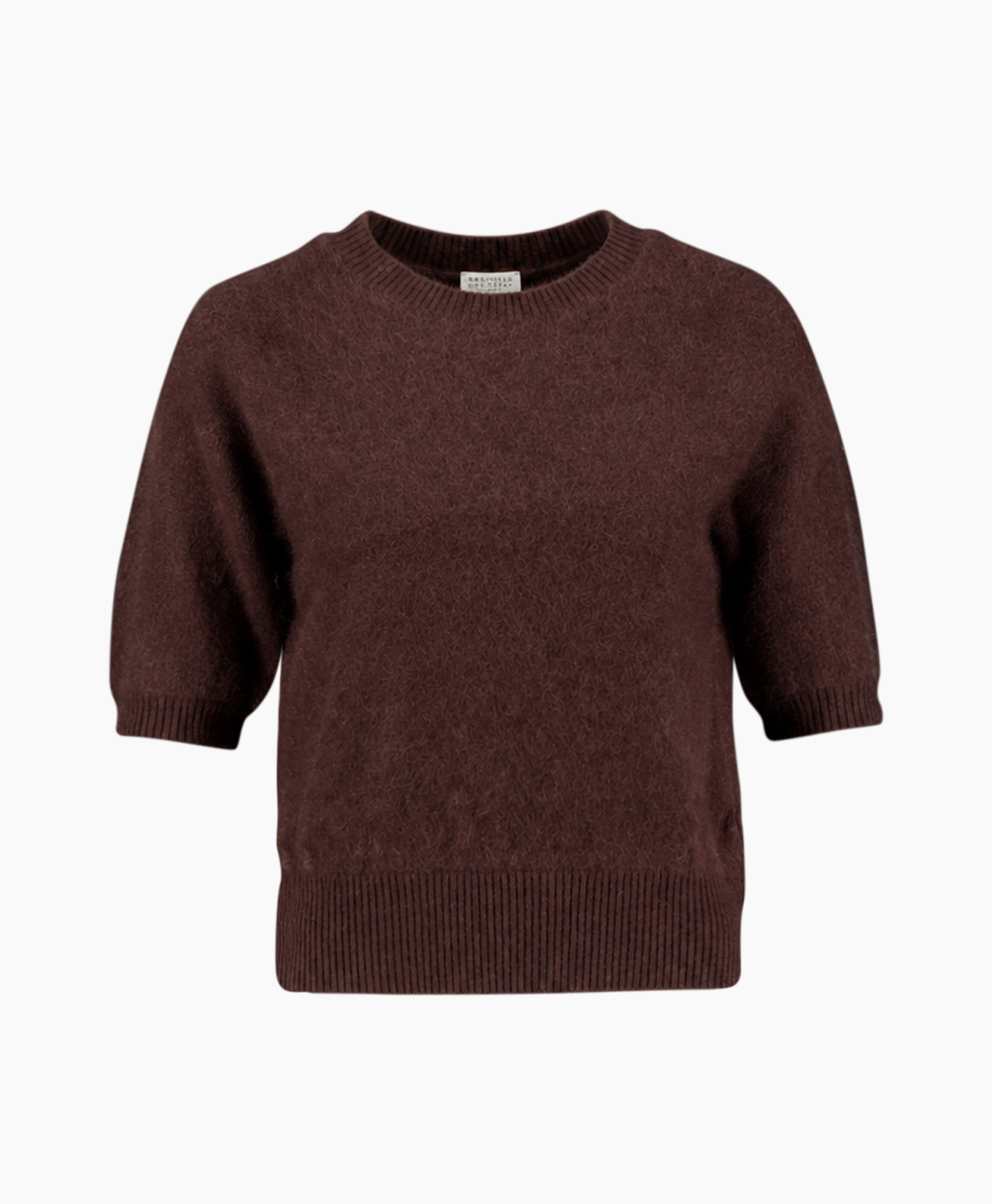 gebreide, trui, korte mouwen, bruin, textured