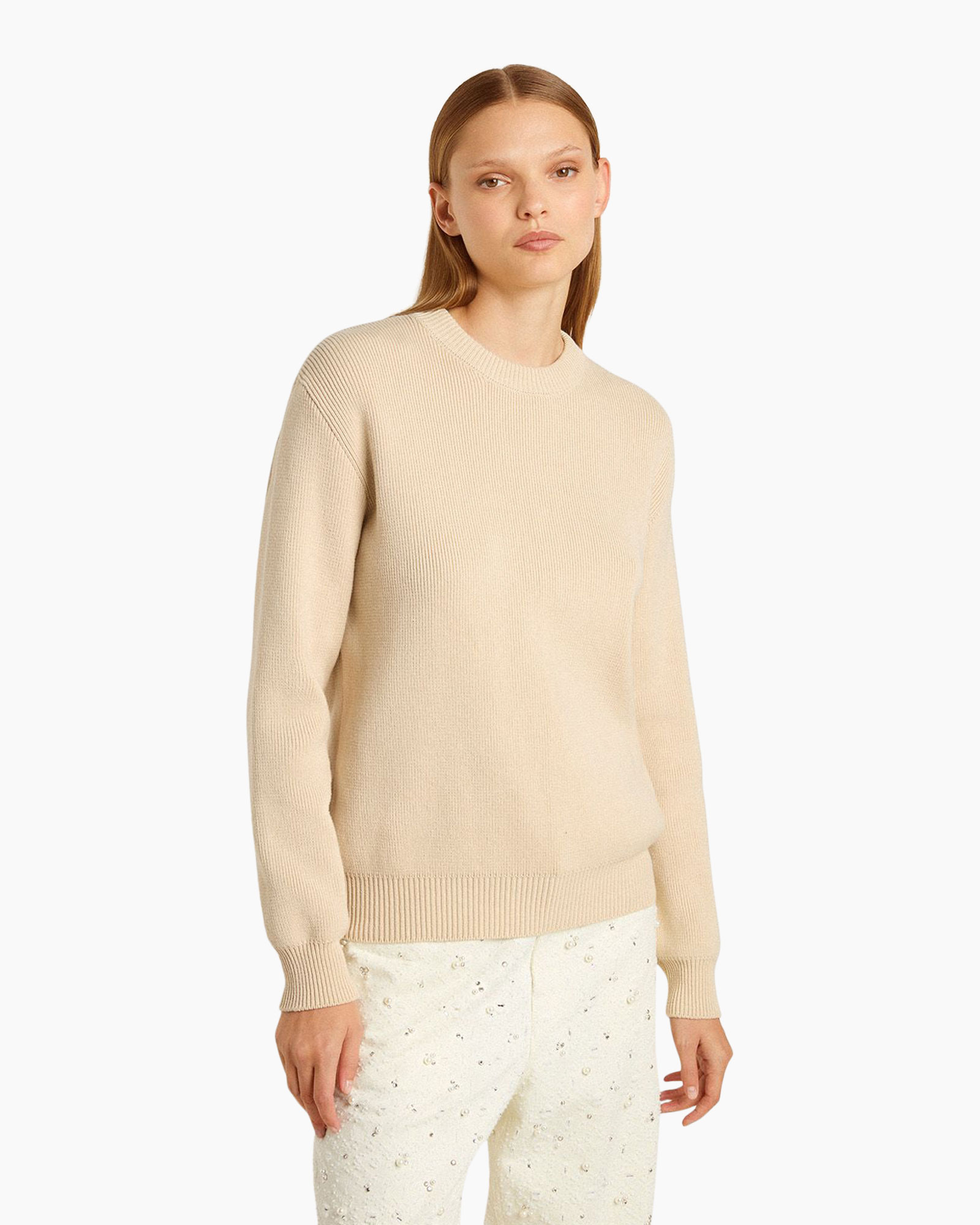 Trui Golden W's Knit Crew Neck Boyfriend Organic L Beige