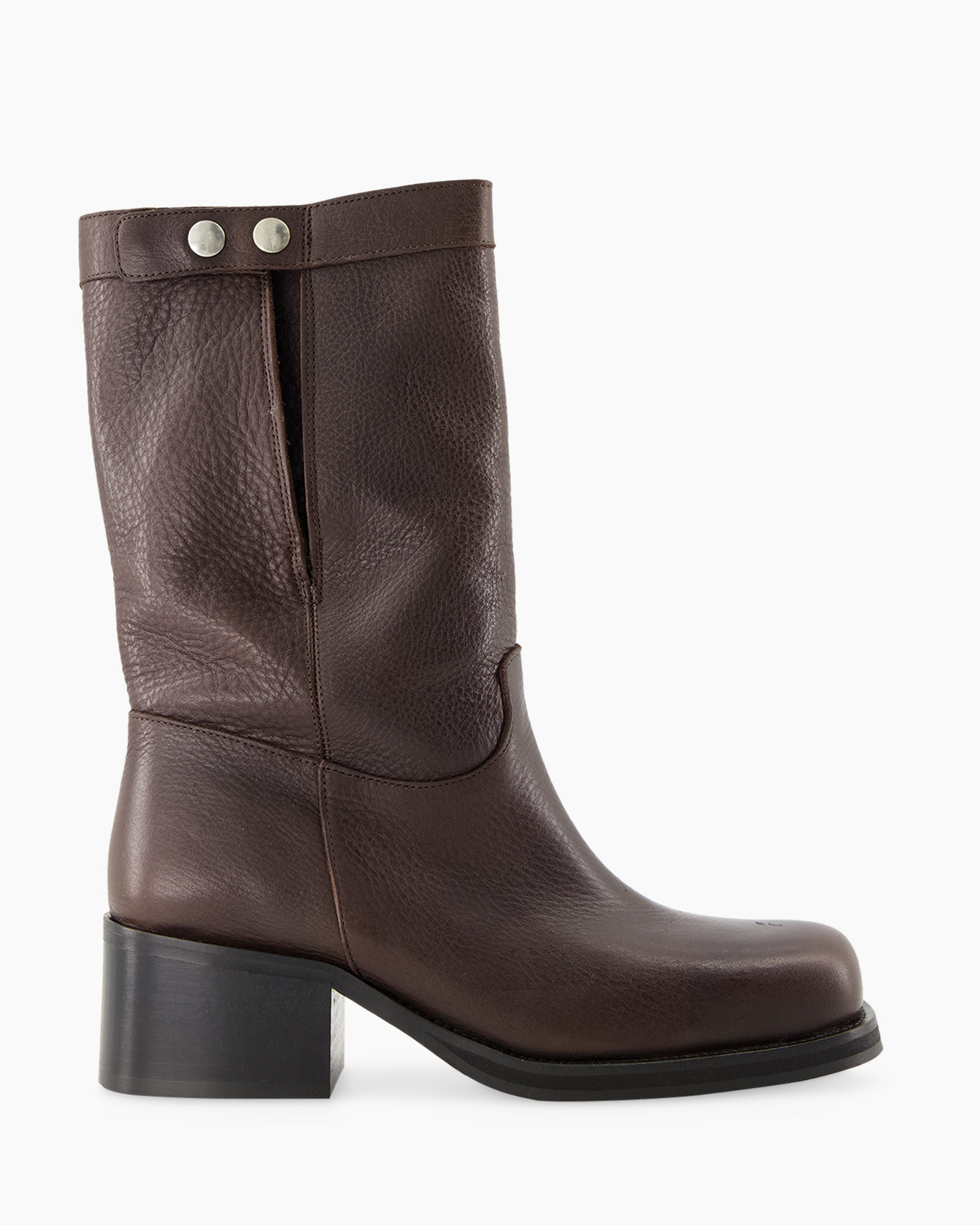 laarzen, enkellaars, bruine leer, middelhoog hak, slip-on stijl
