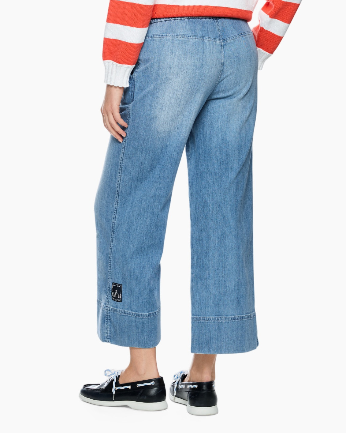 wijdtebroek, denim, vervaagd uiterlijk, middelhoge taille, enkellengte