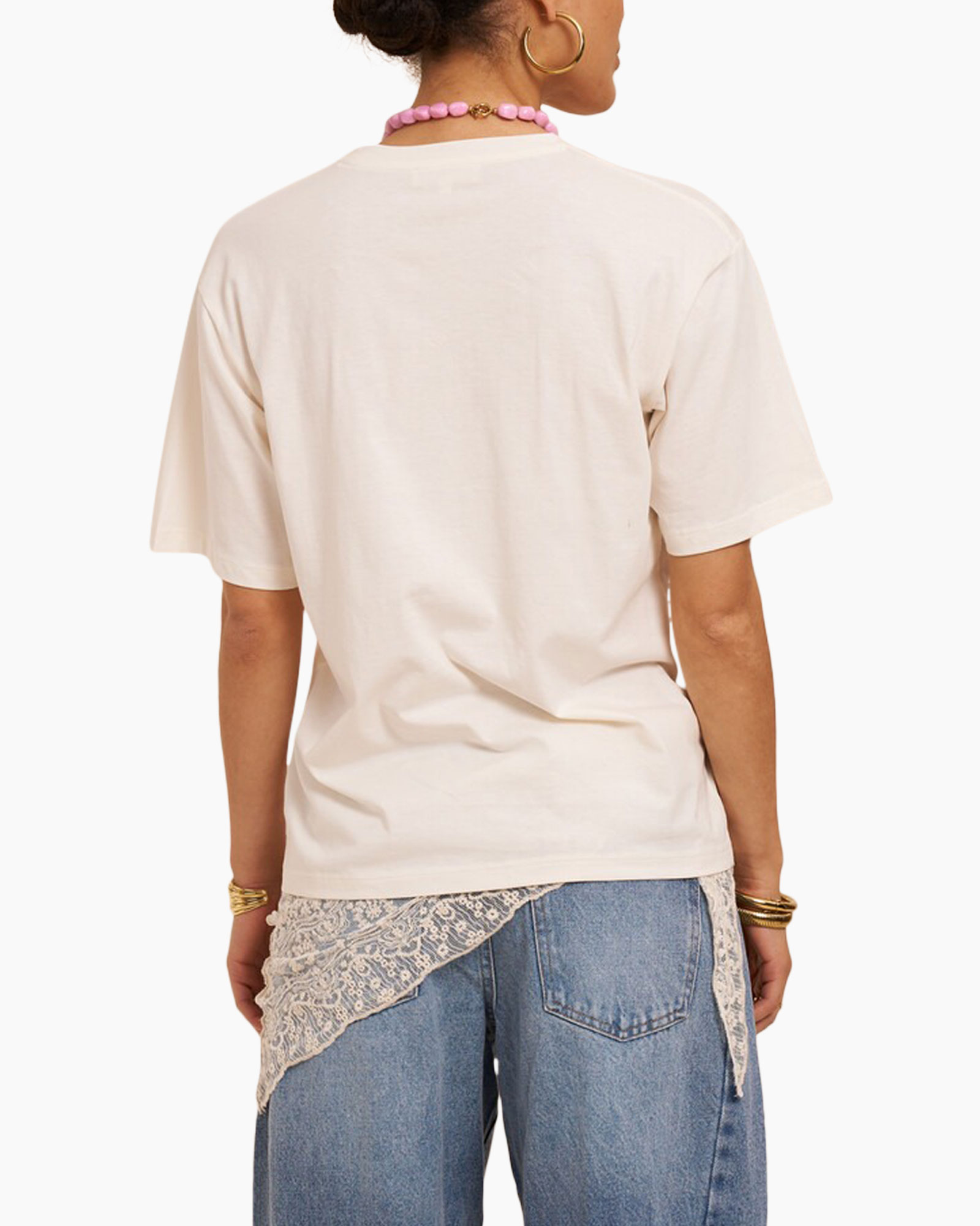 t-shirt, graphiëte, korte mouwen, crème, strandprint