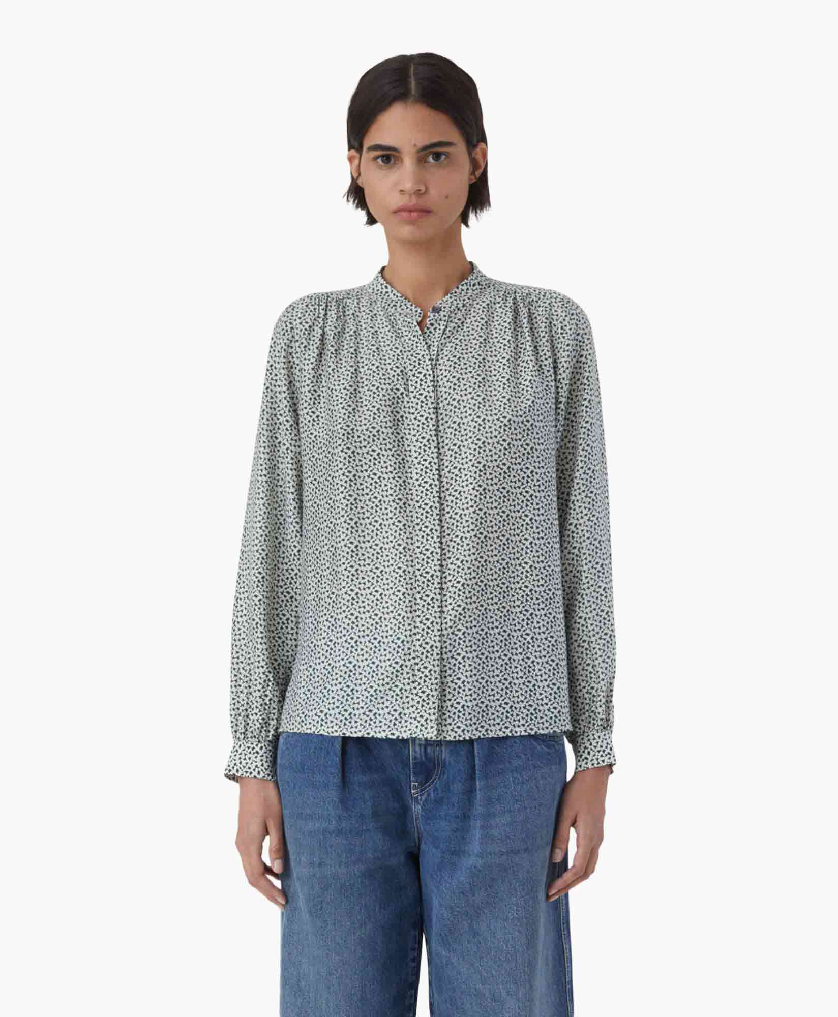 Closed Blouse Short Gathered Blouse Groen
