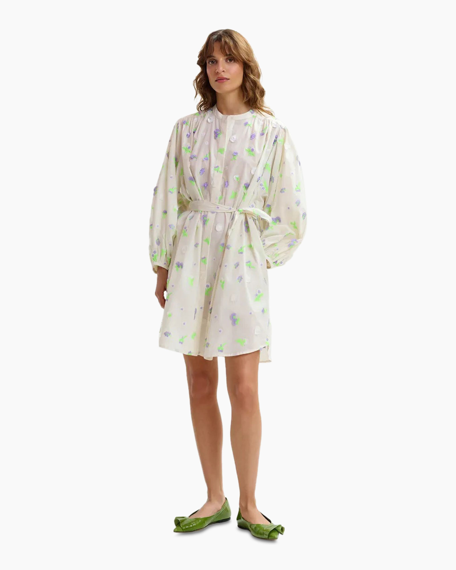 jurk, lange mouwen, wrap/overslag, riem, bloemendessin