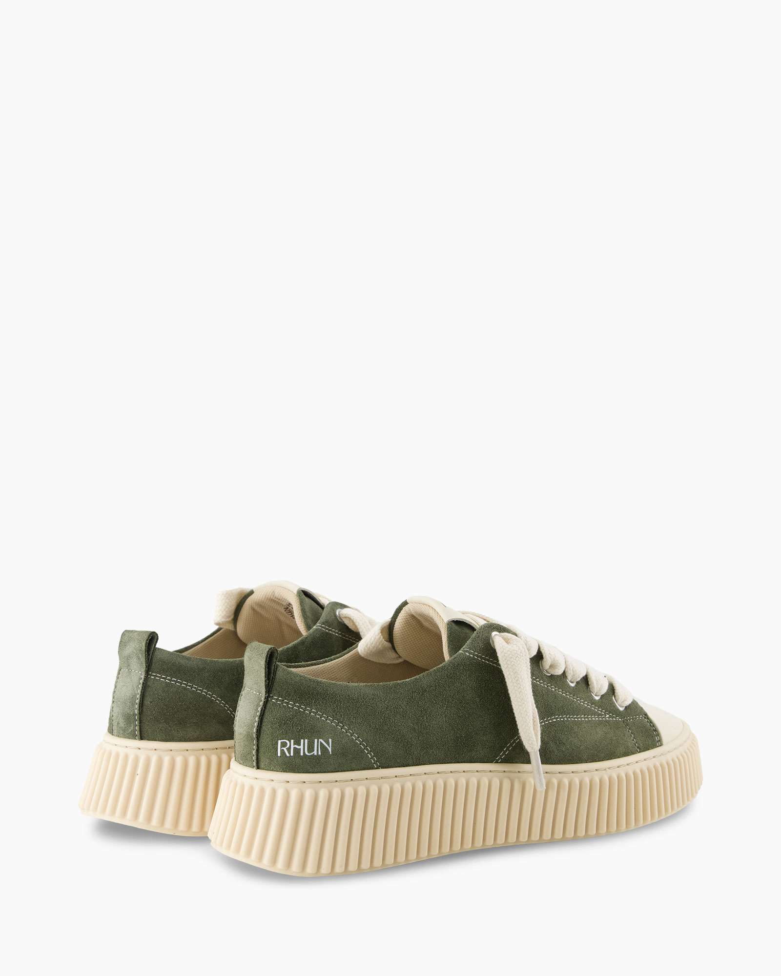 groene sneakers, suede, laag model, veters, platformzool