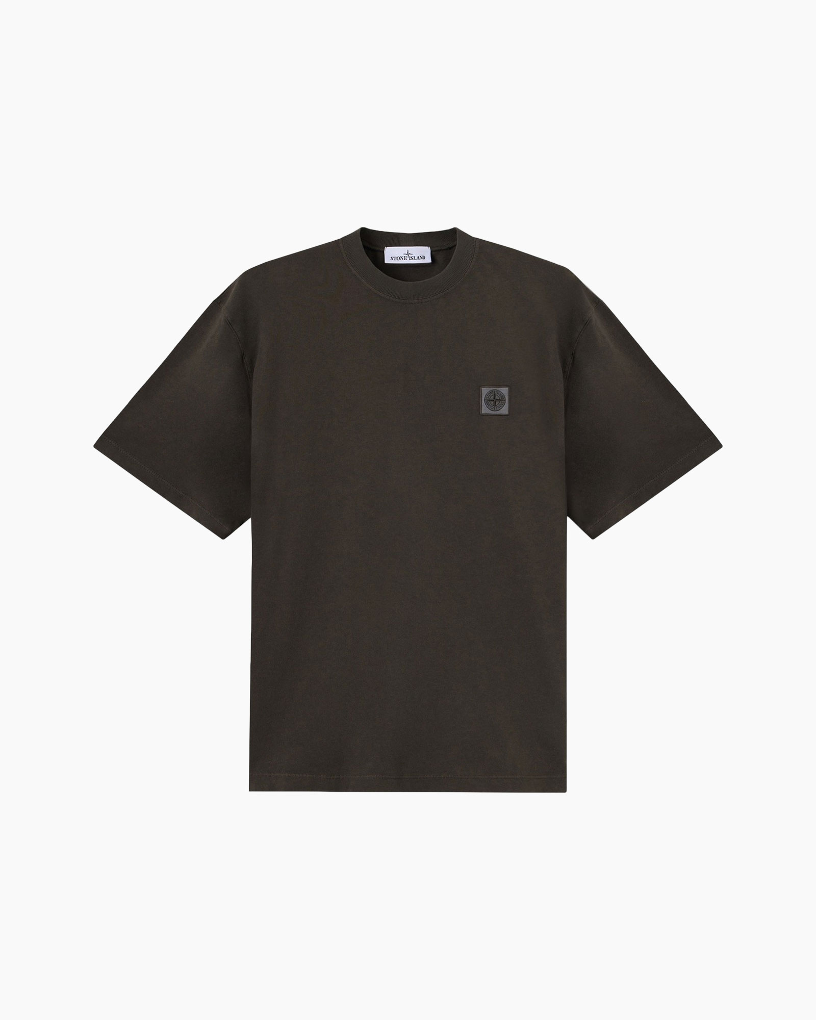 t-shirt, mouwshort, donkerbruin, eenvoudig, logo-opplet