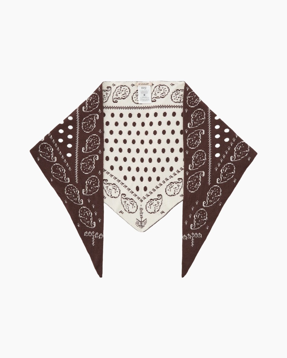 bandana, sjaal, paisley, polka dot, bruin-creme