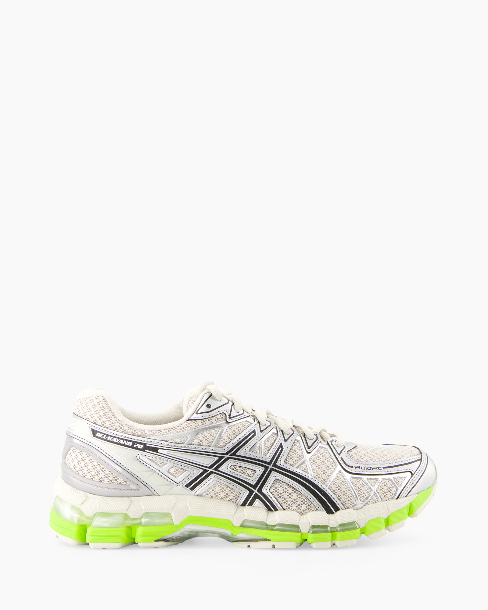 hardloopschoenen, sneaker, mesh bovenwerk, wit, neongroene zool
