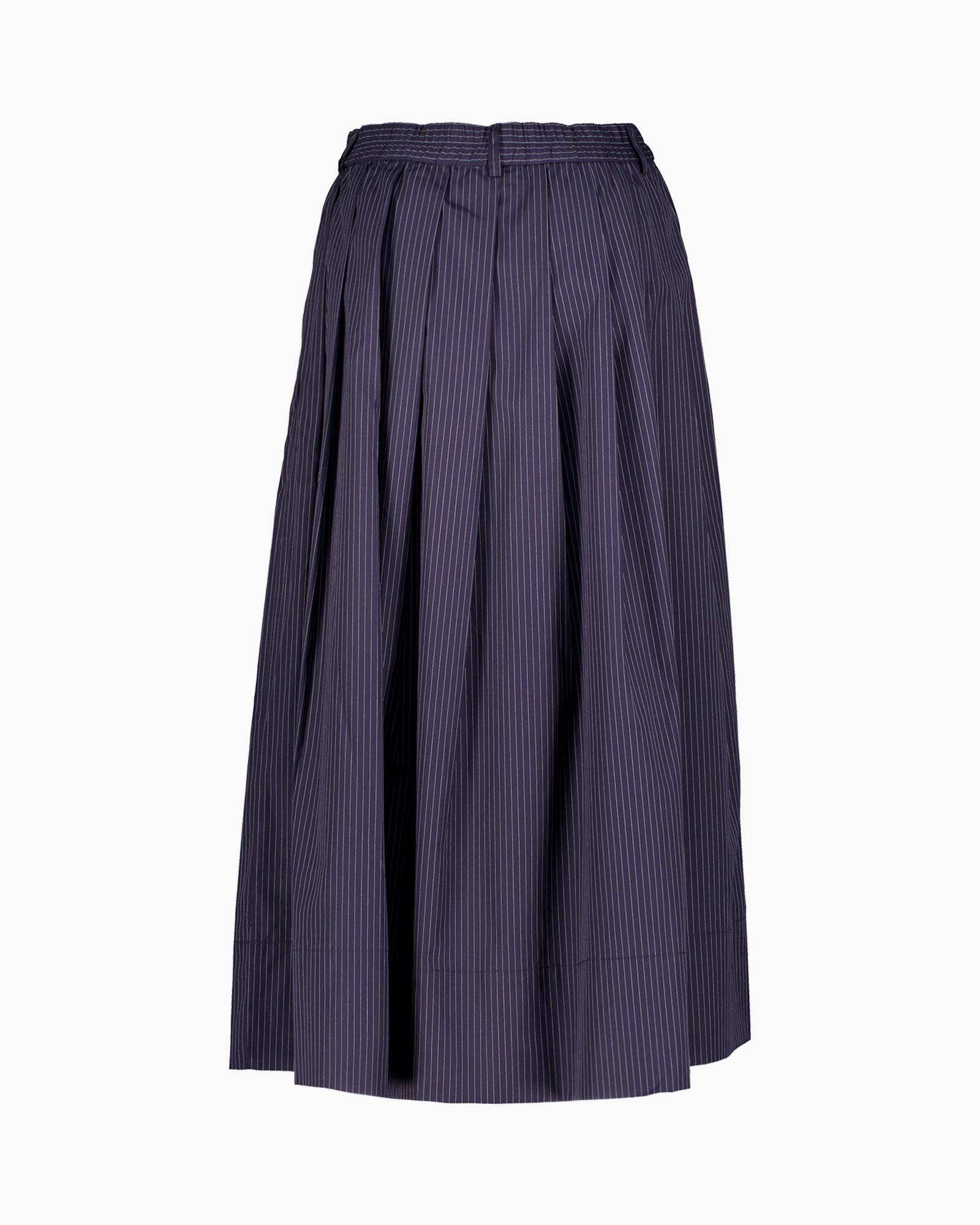 Midi Rok Poplin Pinstripe Pleated Donker Blauw