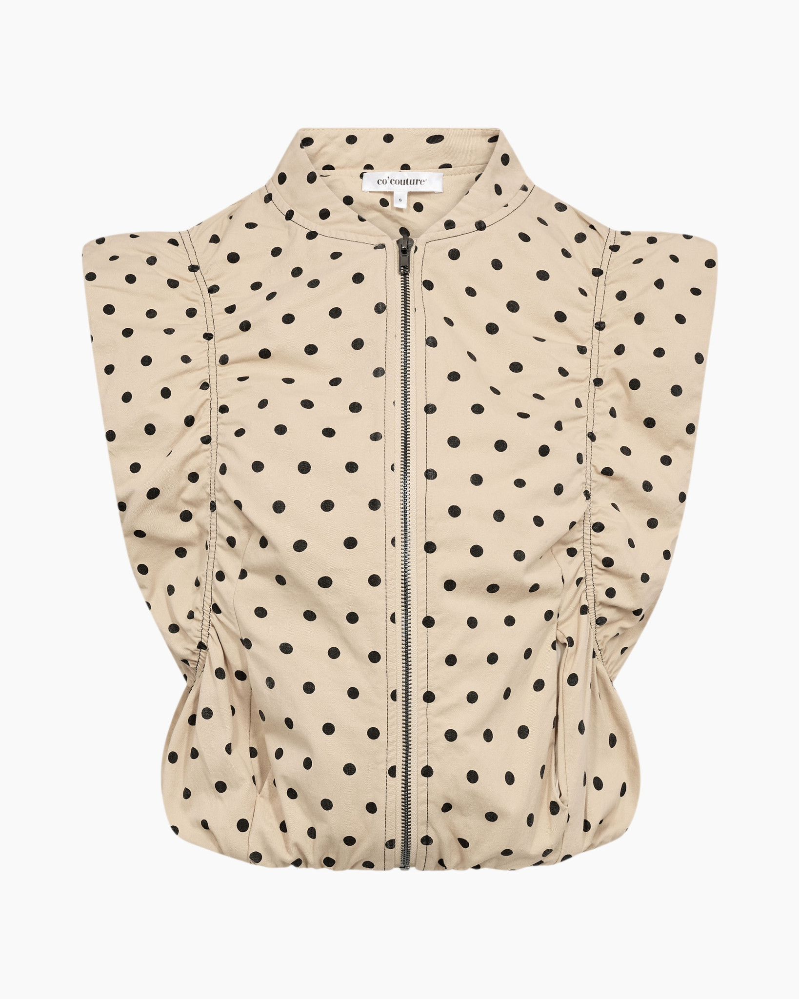 polka dot, vest, beige, zip, sleeveless