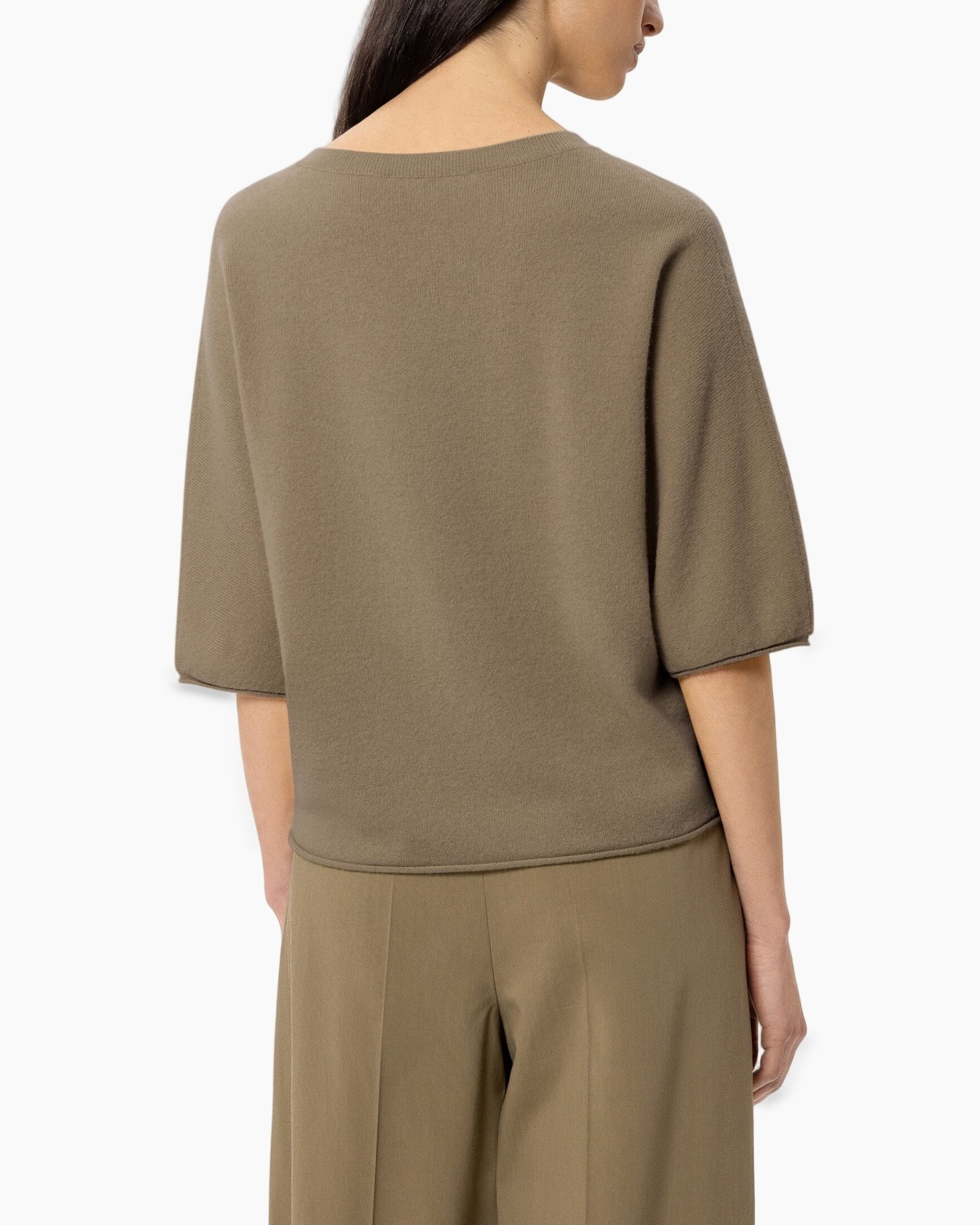 gebreide top, top, taupe, korte mouwen, lose pasvorm