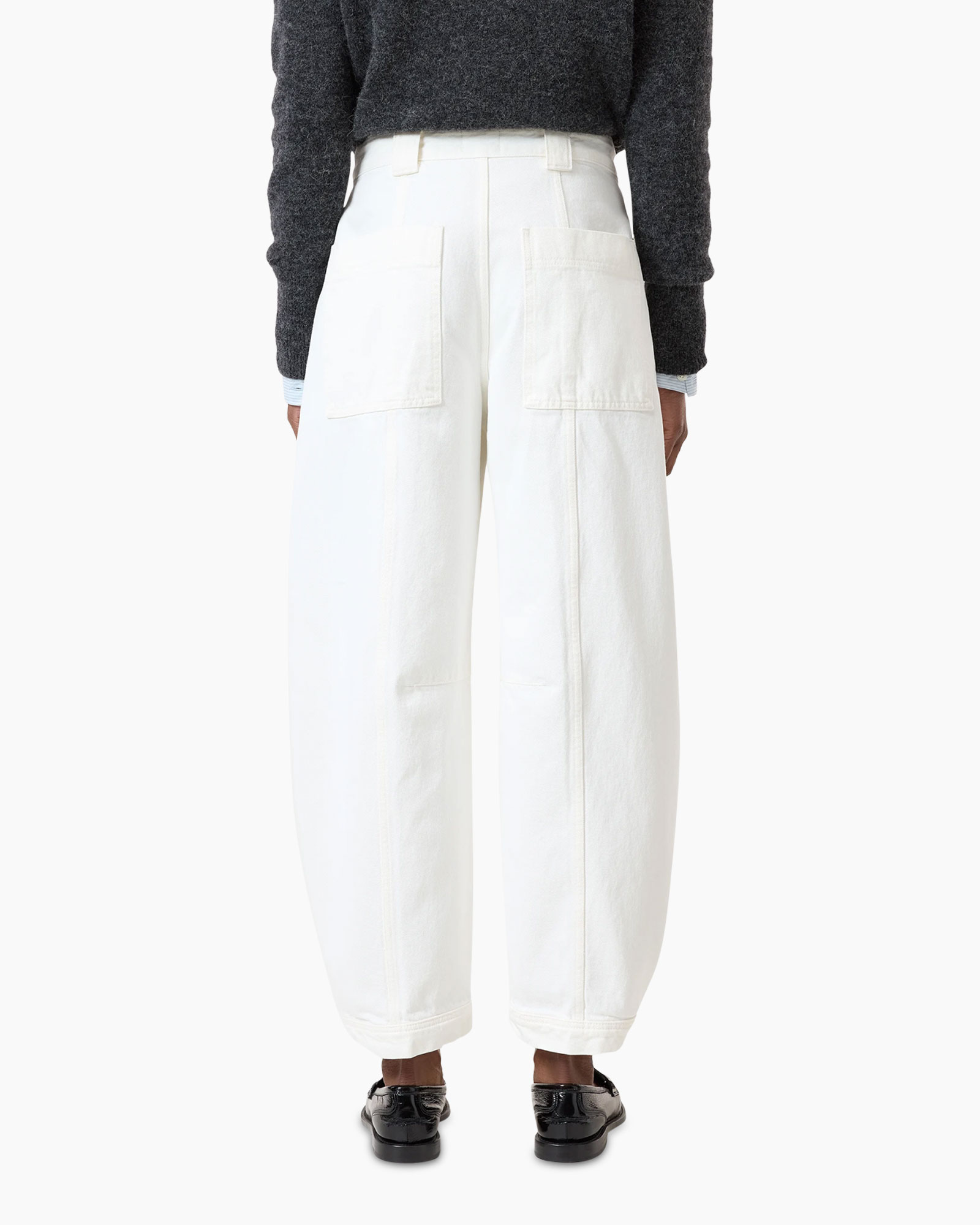 broek, wit, wassen, hoge taille, losse pasvorm