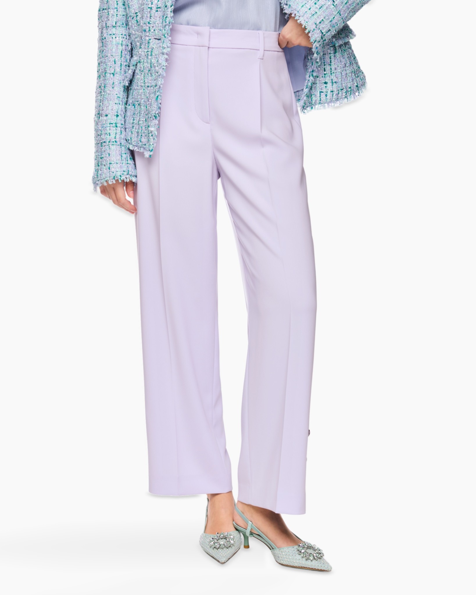 lavender broek, wijd model, hoog taille, twill, pantalon