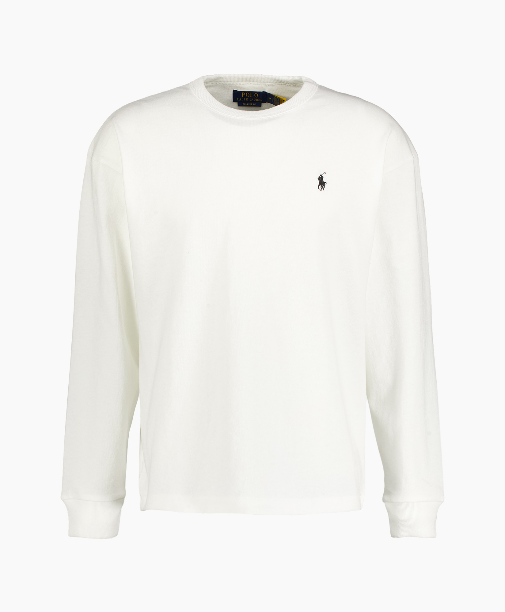 sweatshirt, lange mouw, wit, kraagloze hals, kleine logo