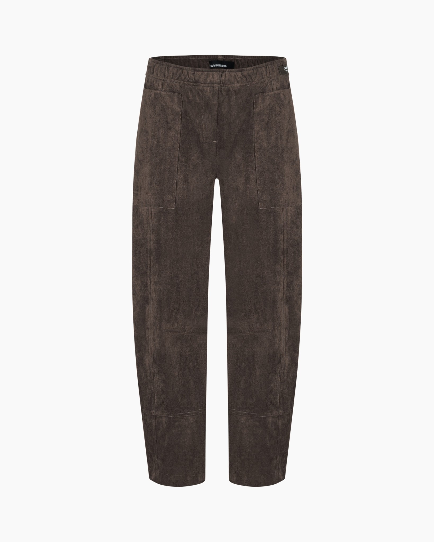 broek, cargo broek, bruin, textured stof, elastische tailleband