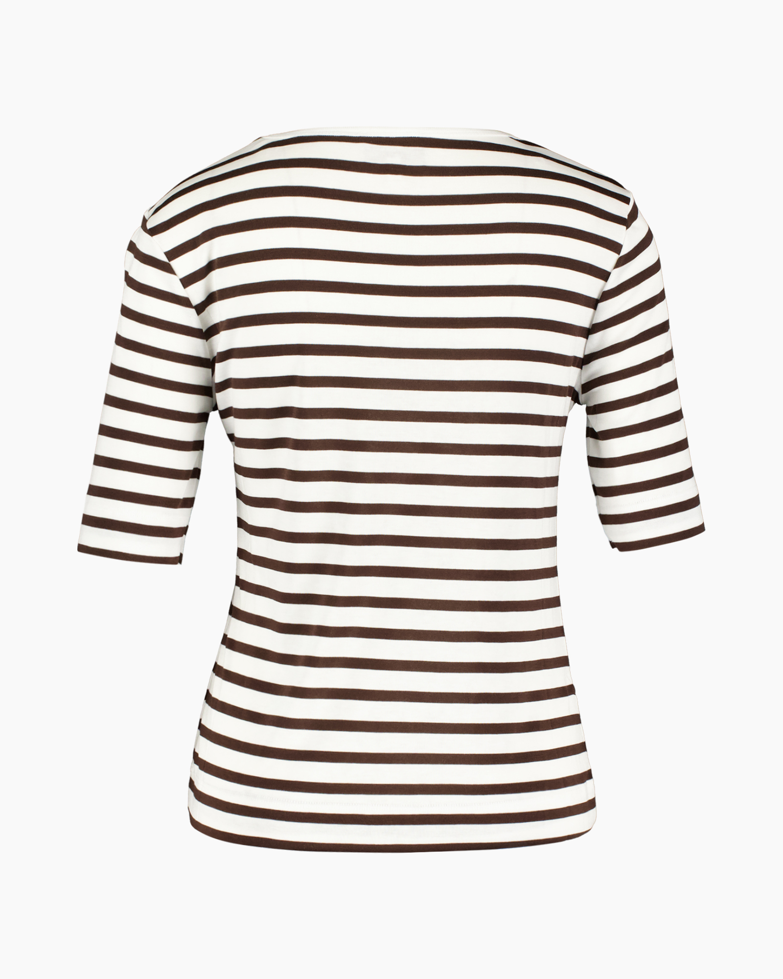 t-shirt, striped, short sleeve, brown white, crew neck