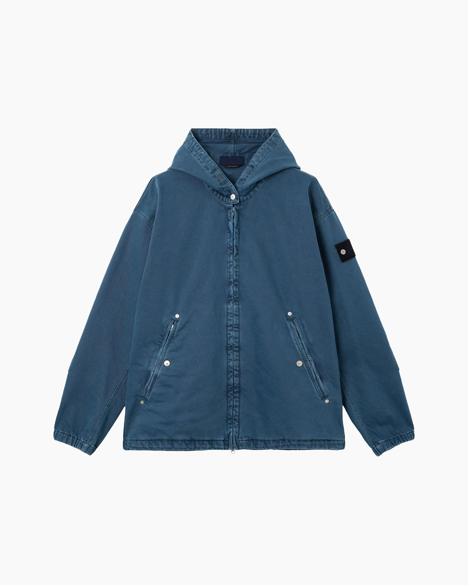 jacket, hooded, blue, zipper, pockets