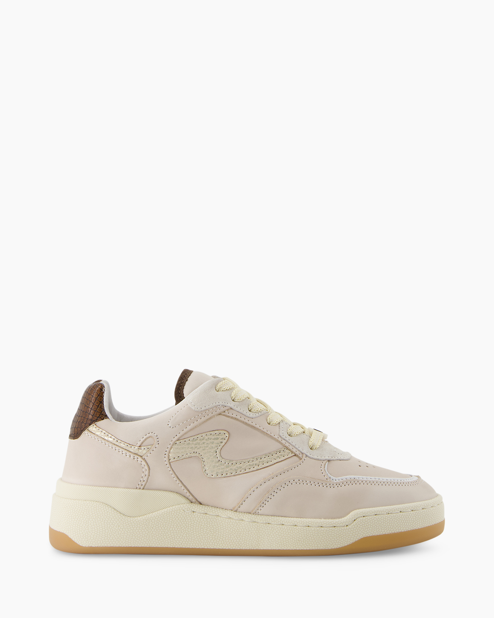 sneaker, sko, beige, crème, veters, laag model, suède, memory-foam, gum sole, chunky