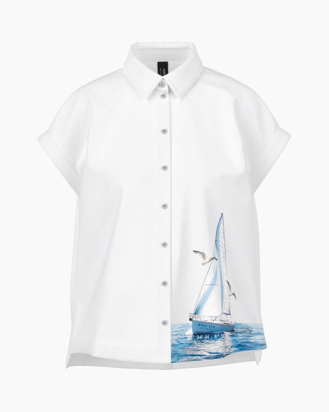 hemd, knopenhemd, kortmouw, wit, zeilboot-prints