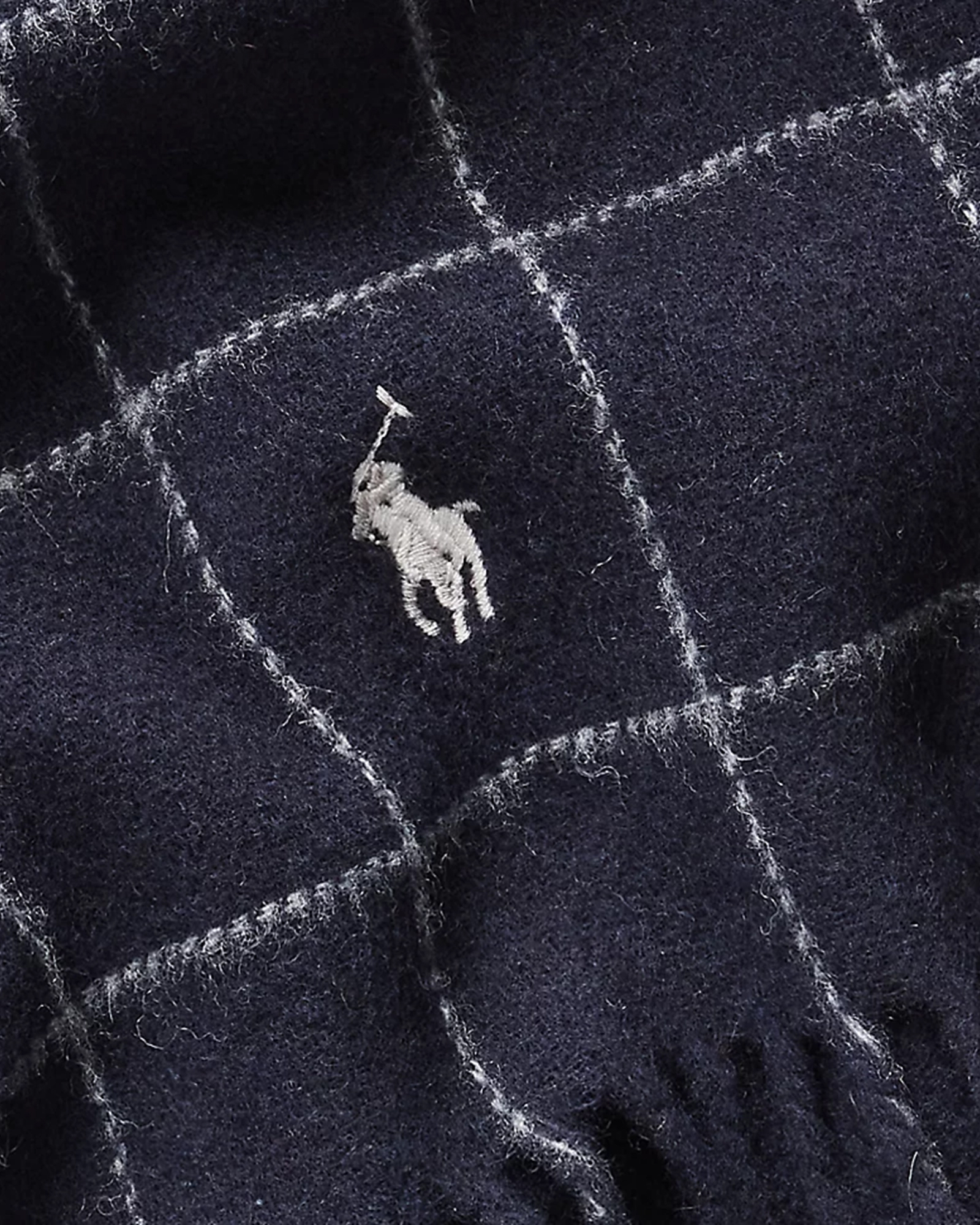 polo-logo, paardje borduursel, ruitpatroon, donkere wol, gebreide stof