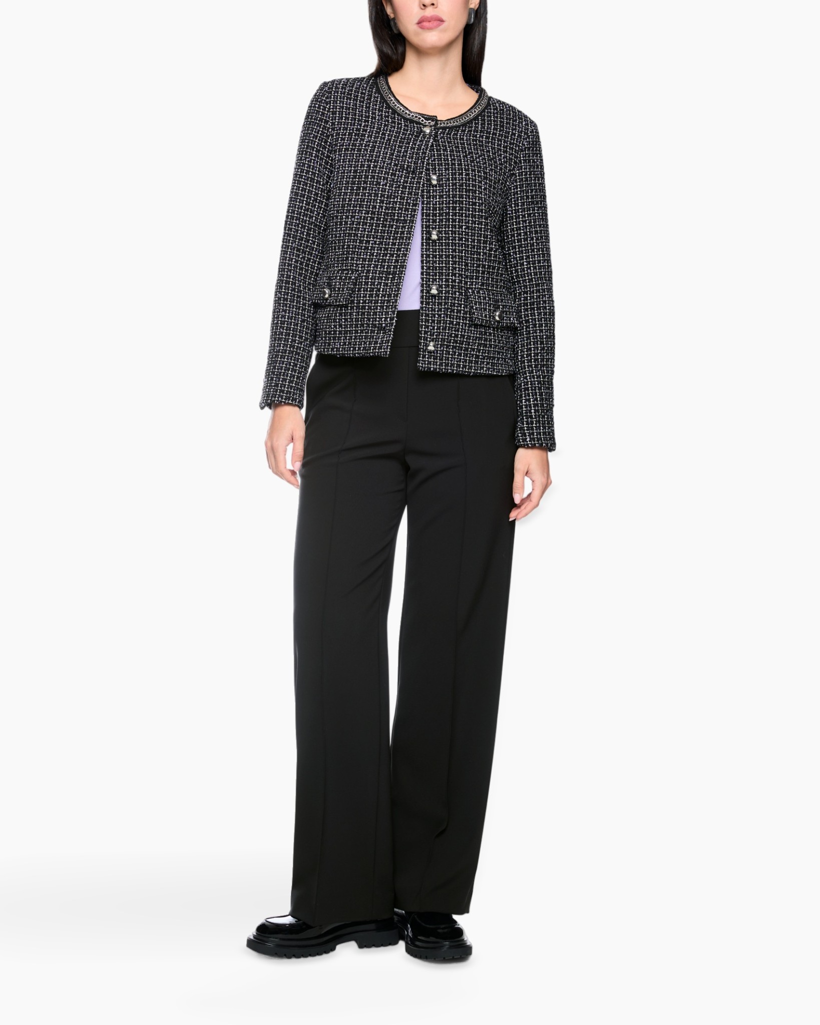 jas, tweed, zwart, lange broek, knopen
