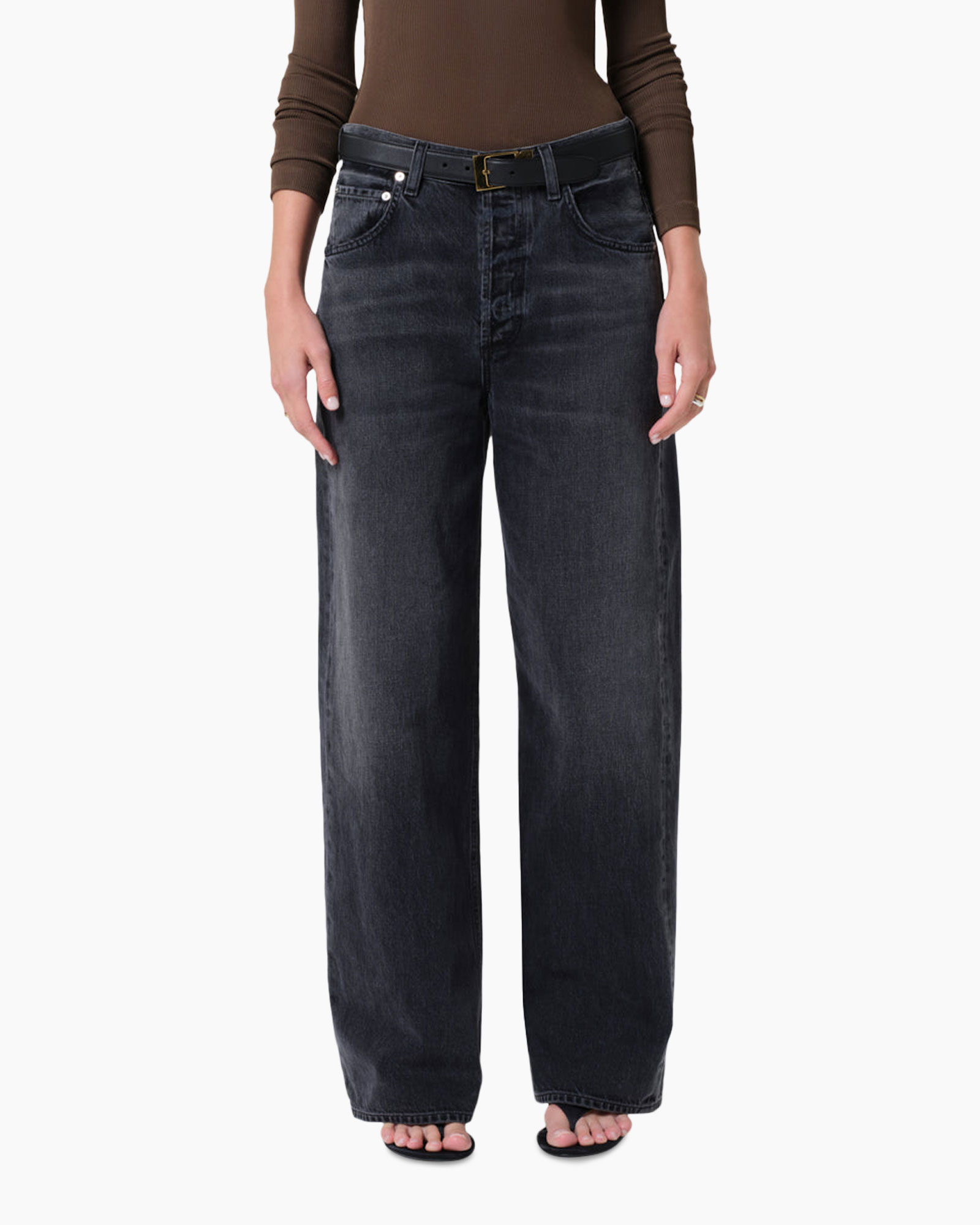 jeans, wijdedel, hoge taille, donkerwas, denim
