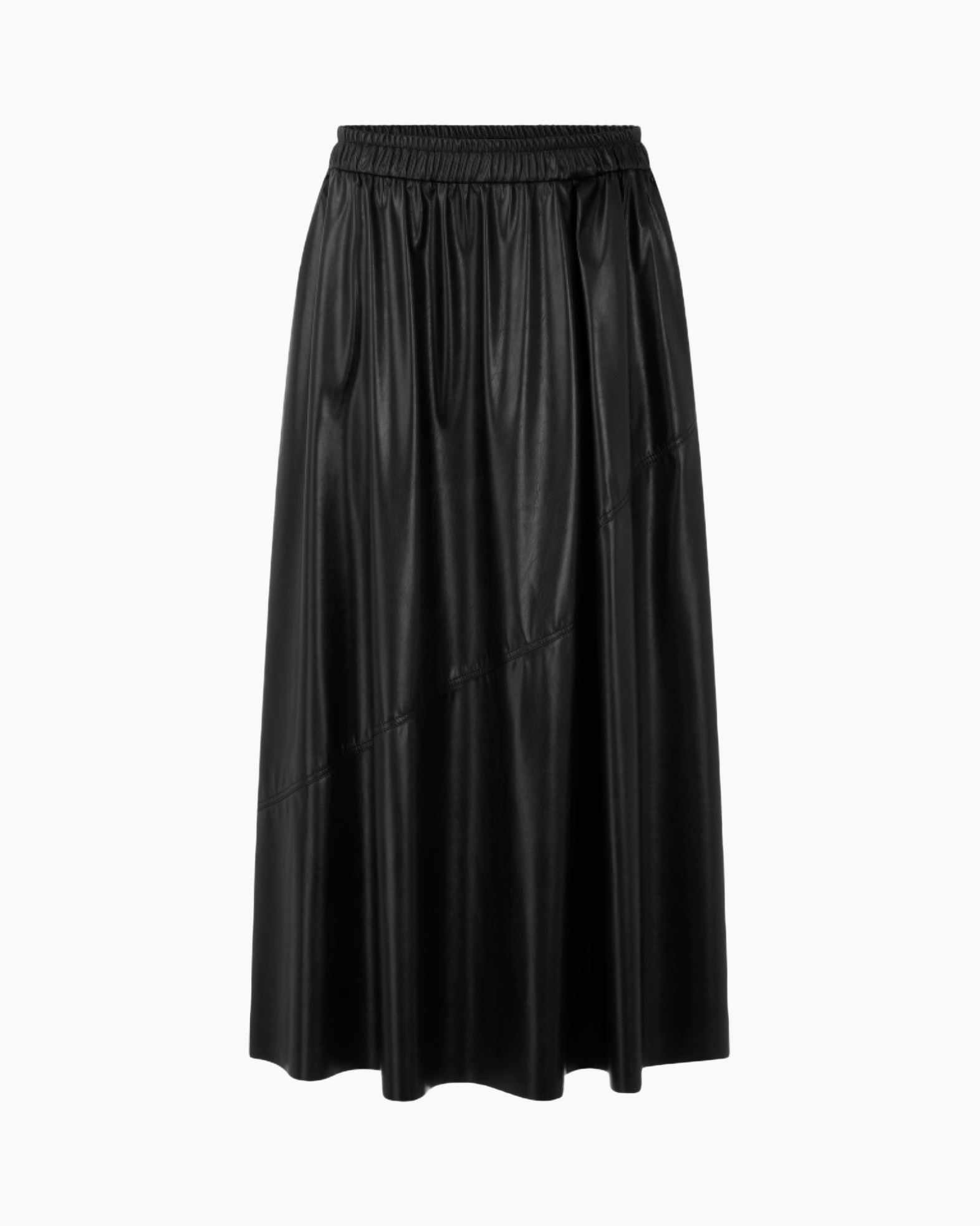 rok, leerachtig leer, lang, zwart, elastische taille