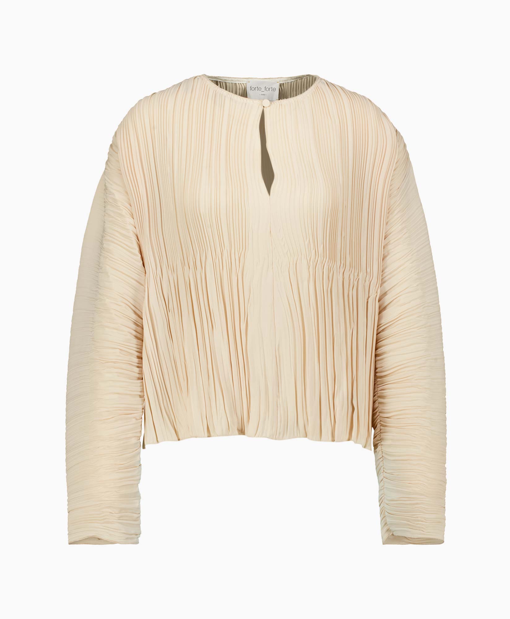 Blouse Plissé Poly Crepe Long Sleeves Ecru