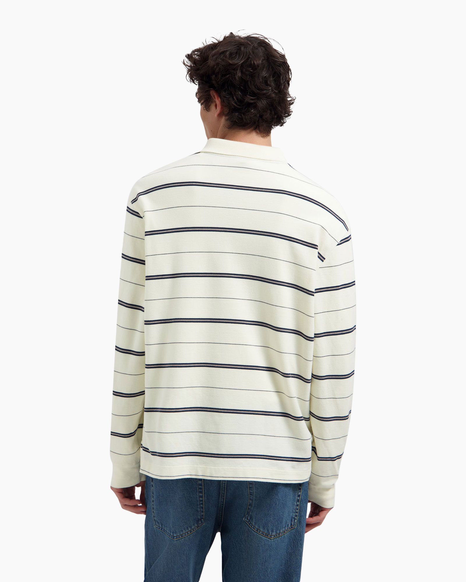 t-shirt polo, poloshirt gestreept, lange mouw, rondhals polo, katoenen polo