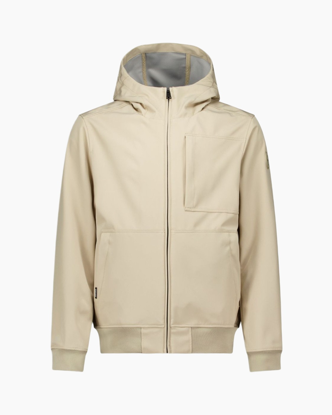 jacket, hooded, beige, zipper, pocket
