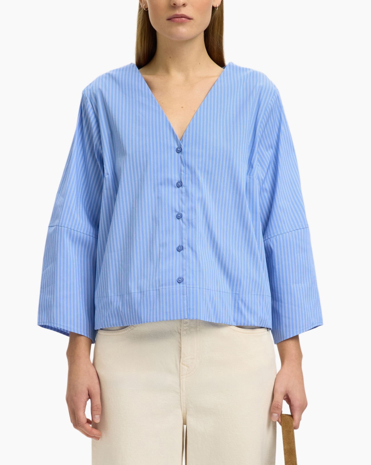 hemd, blouse, blauw, gestreept, knopen