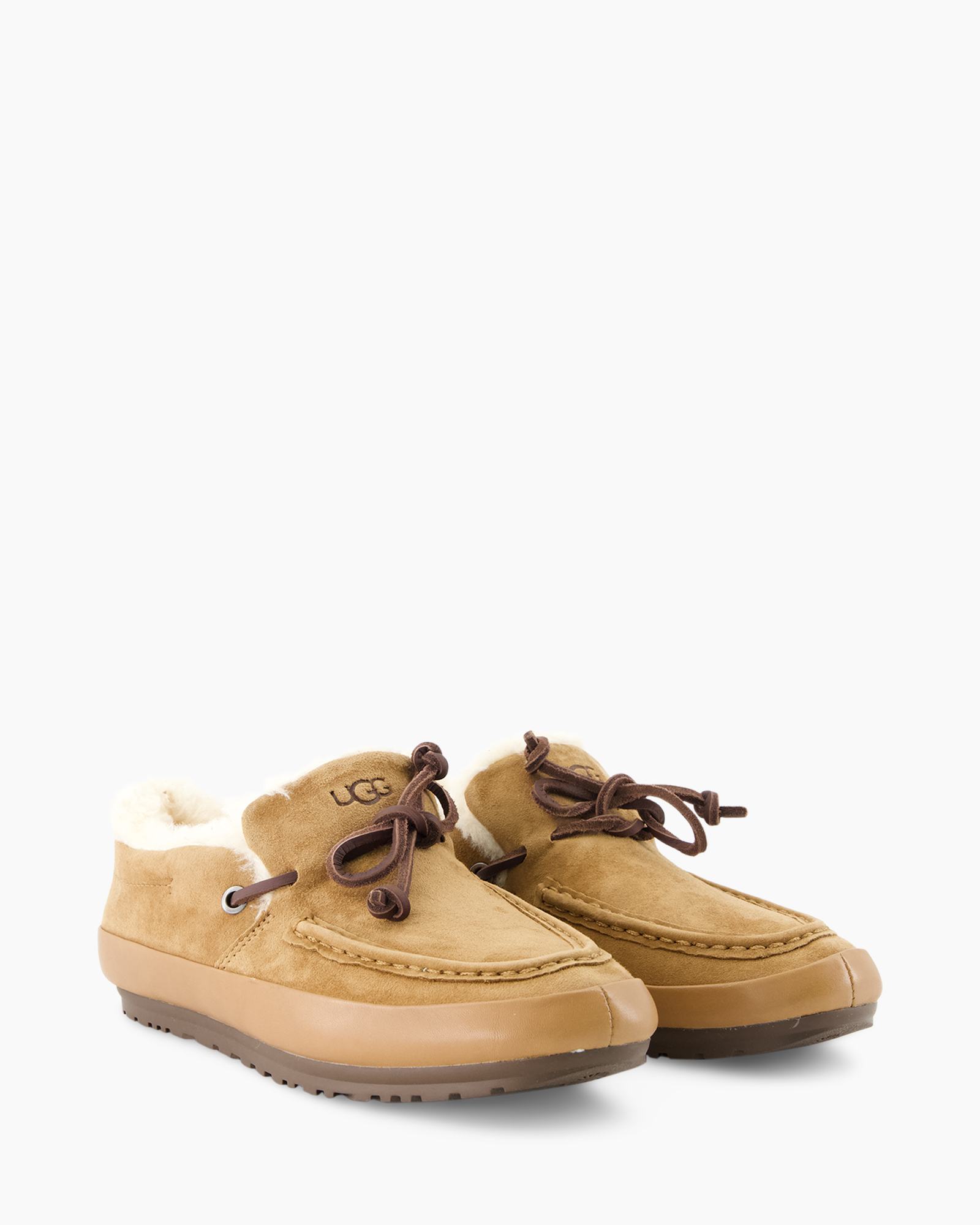 slip-on, mocassin, shearling, suede, bruine
