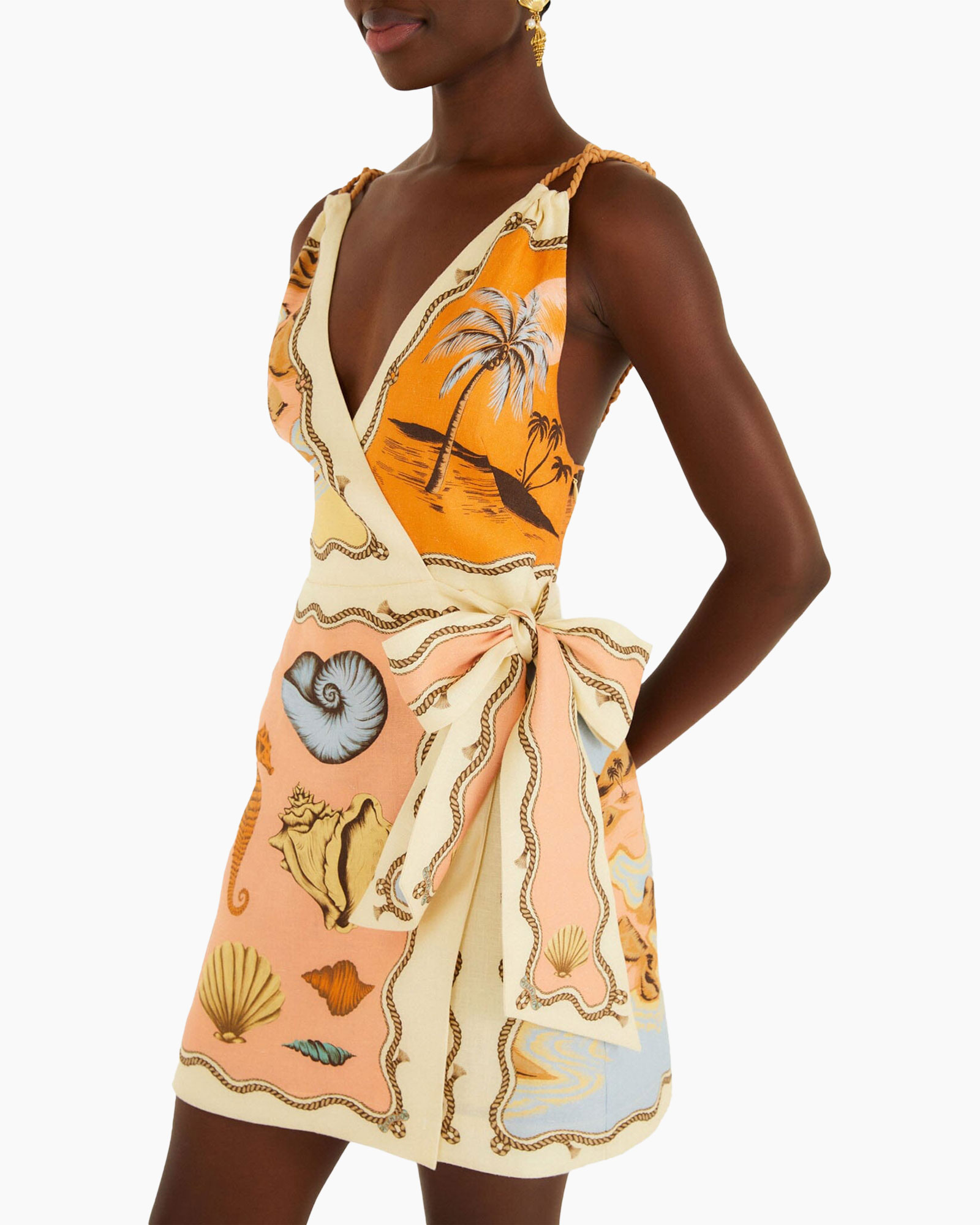 zomer jurk, wrap jurk, zomerkleding, patroonjurk, zandkleur print