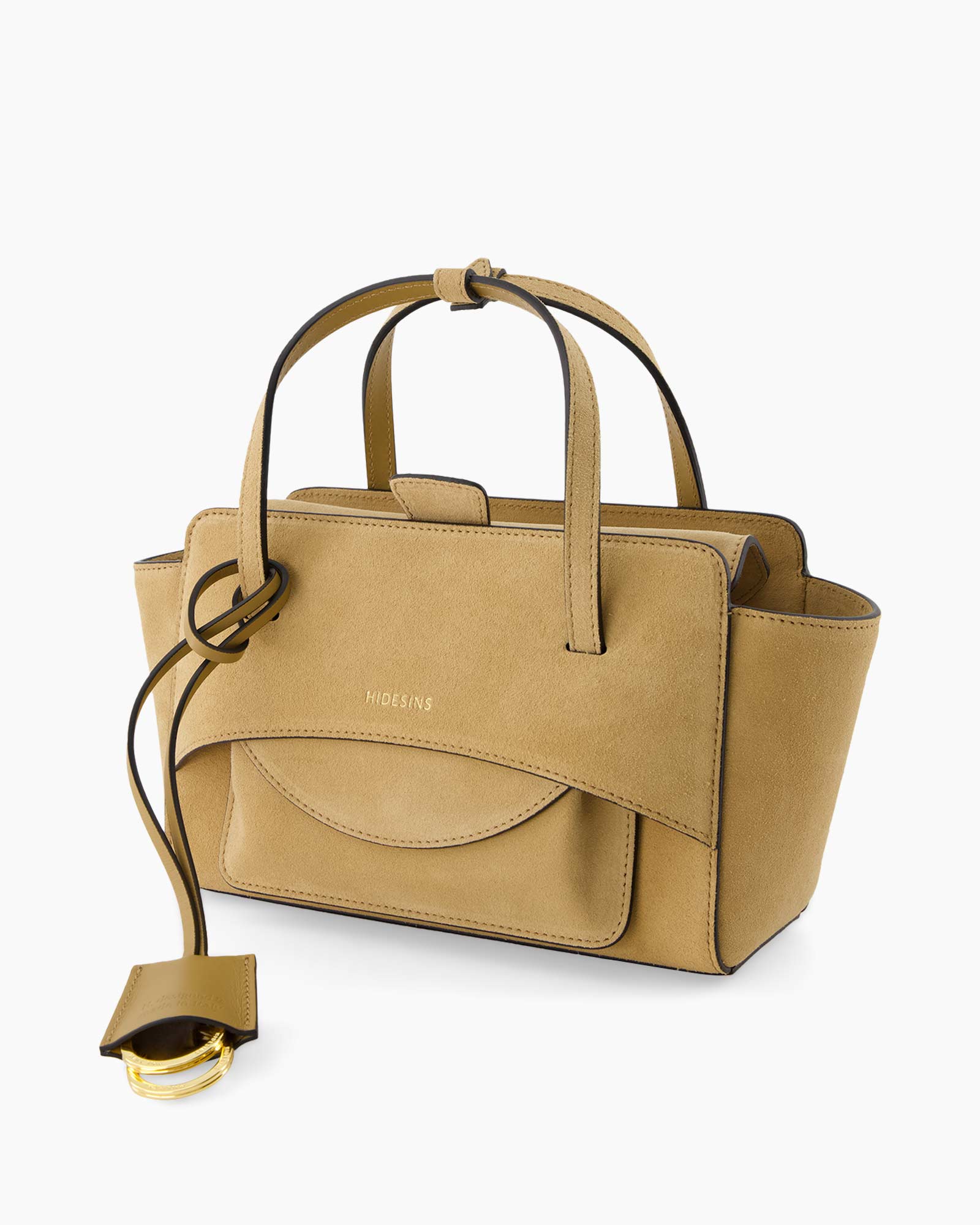 tan bag, handtas, schoudertas, suède, zak, riempje, vouwklep, gouden hardware, tote-stijl