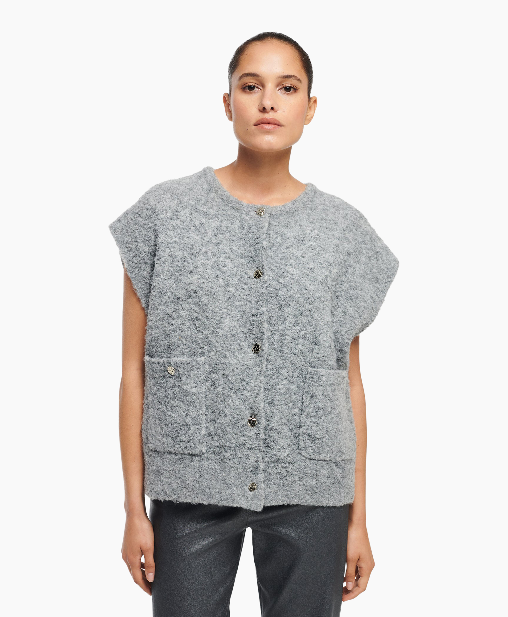 Vest Idony Boucle Knit Licht Grijs