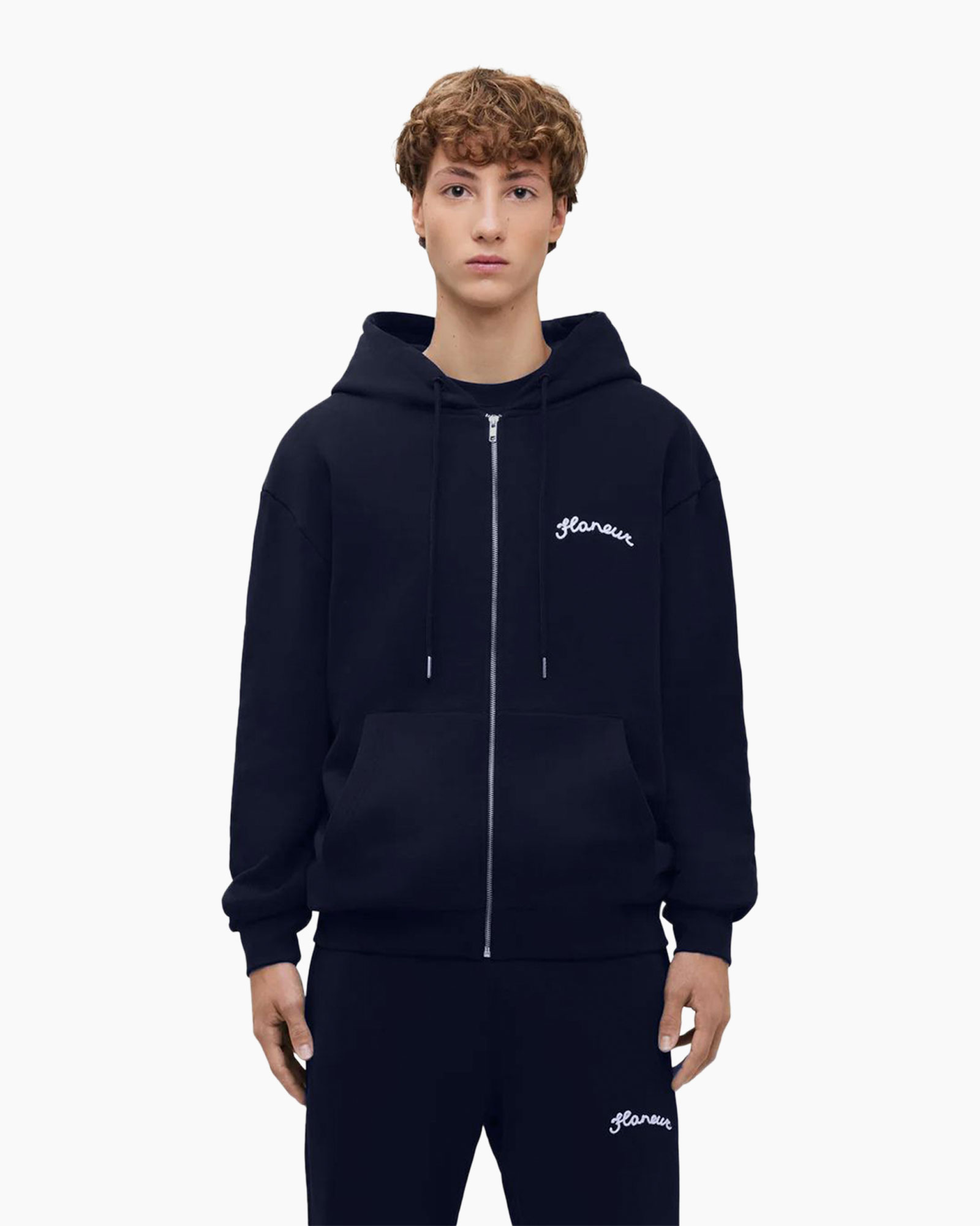 hoodie, rits, navy, logo, zakken