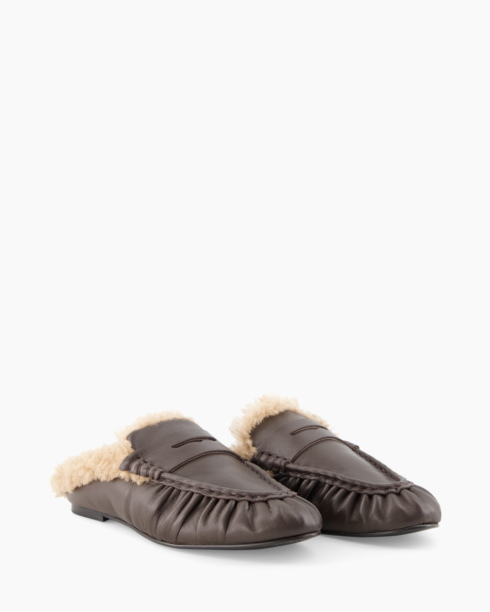 pantoffel, mocassin, shearling, leer, slip-on