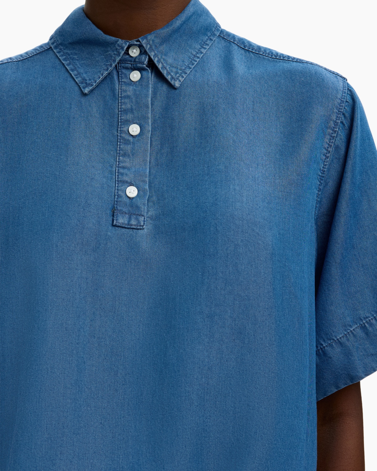 denim, hemd, blauw, polo, korte mouw