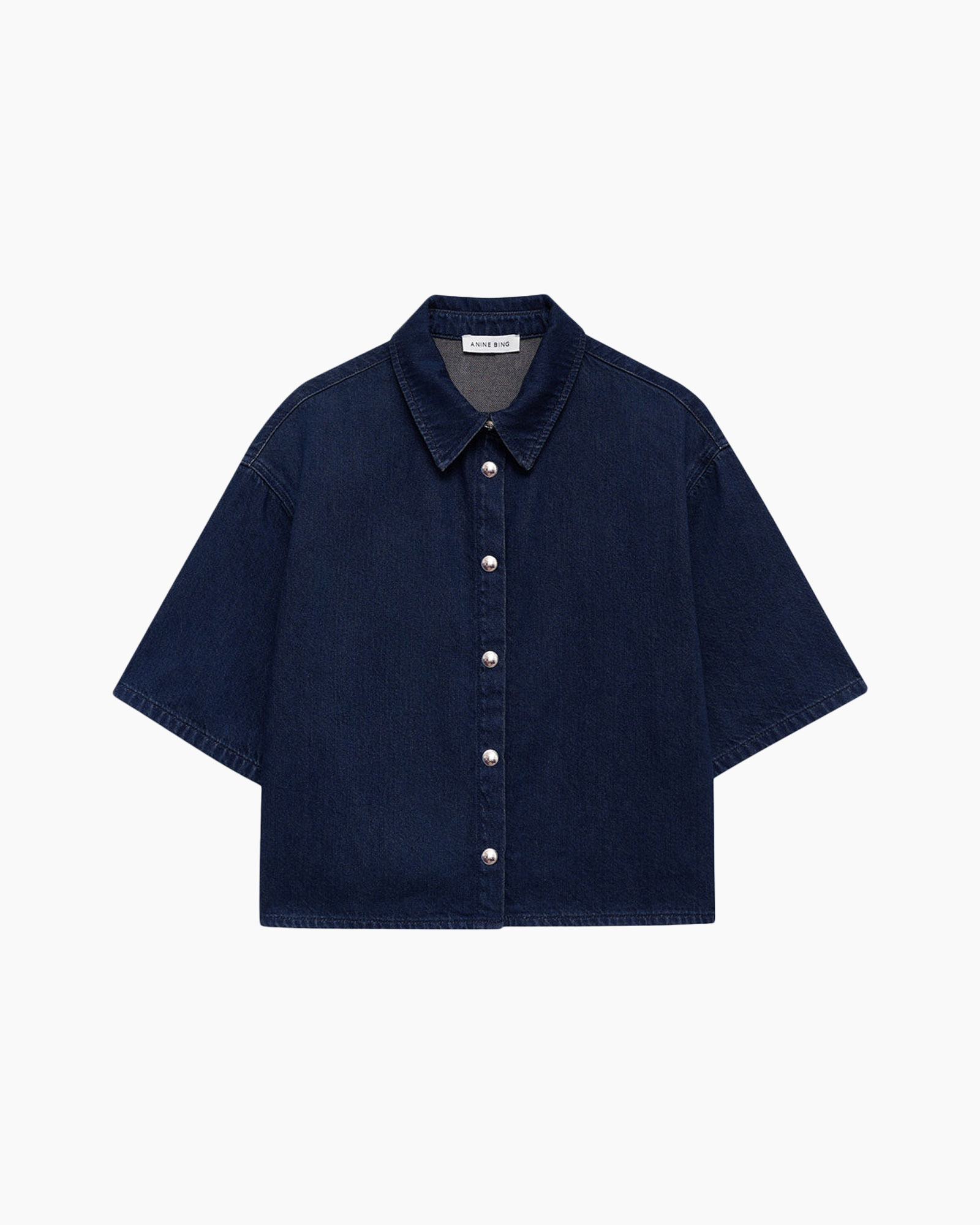 denim, hemd, korte mouwen, knopen, kraag