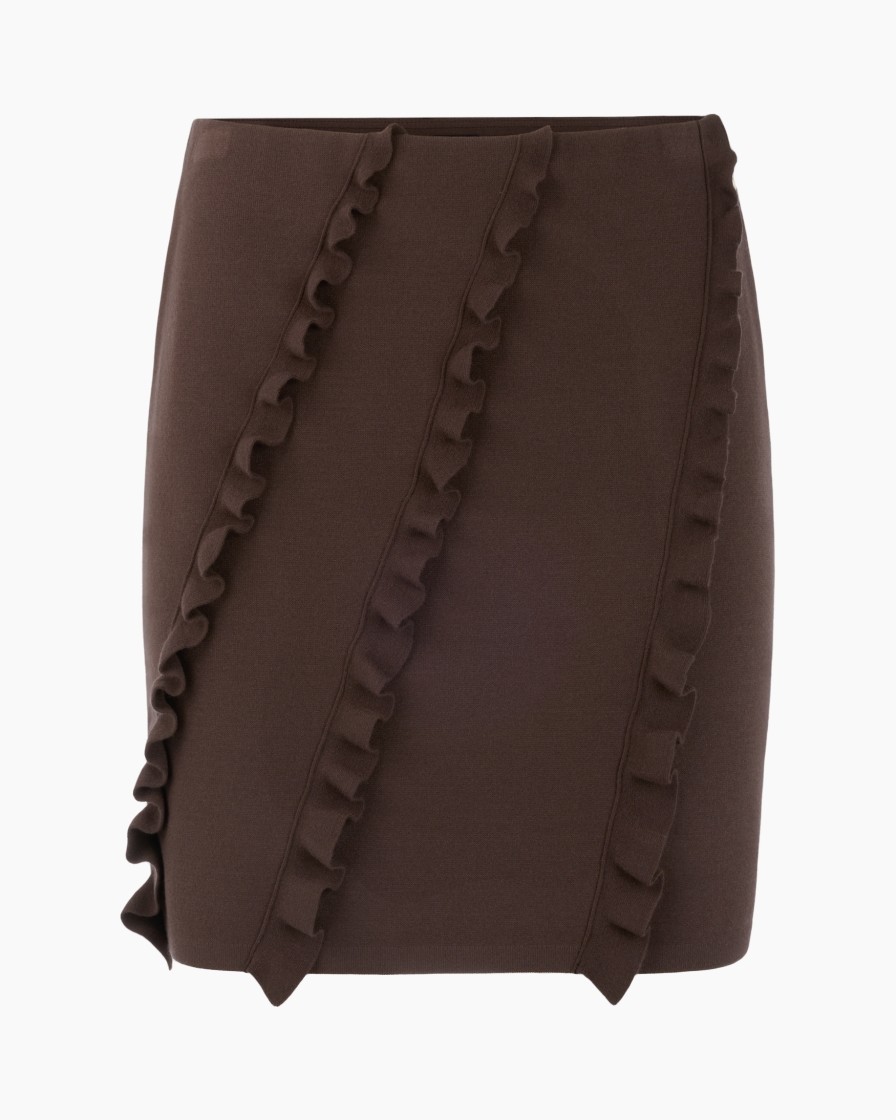 rok, mini rok, gerafelde ruffles, bruin, A-lijn