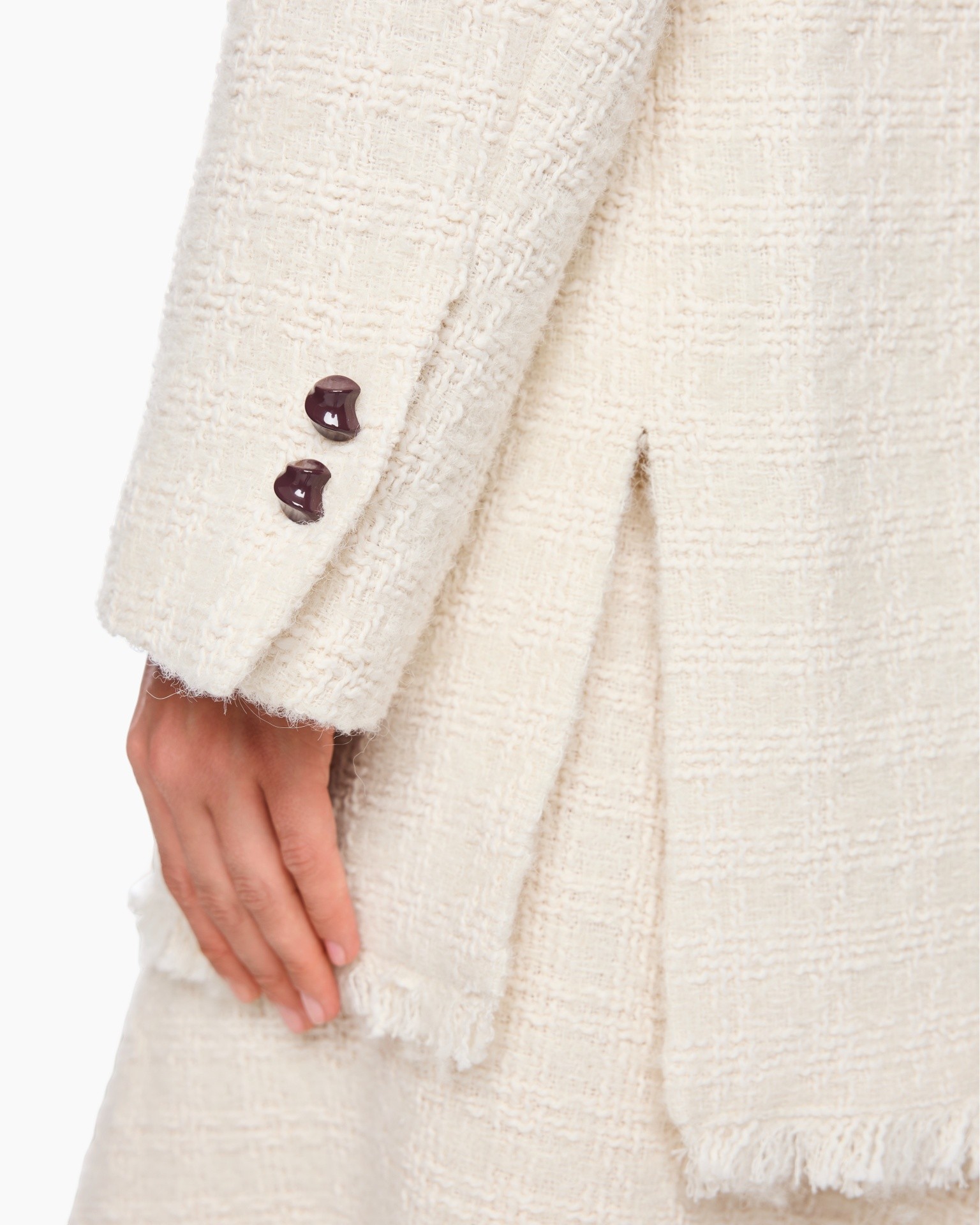 blazer, tweed, fringe, dubbele rijg, lange mouwen